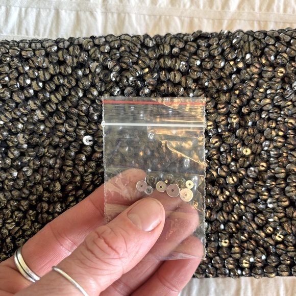 Club Monaco Emily Silver Gems Gemstone Beaded Embellished Embroidered Clutch Bag - Picture 8 of 10